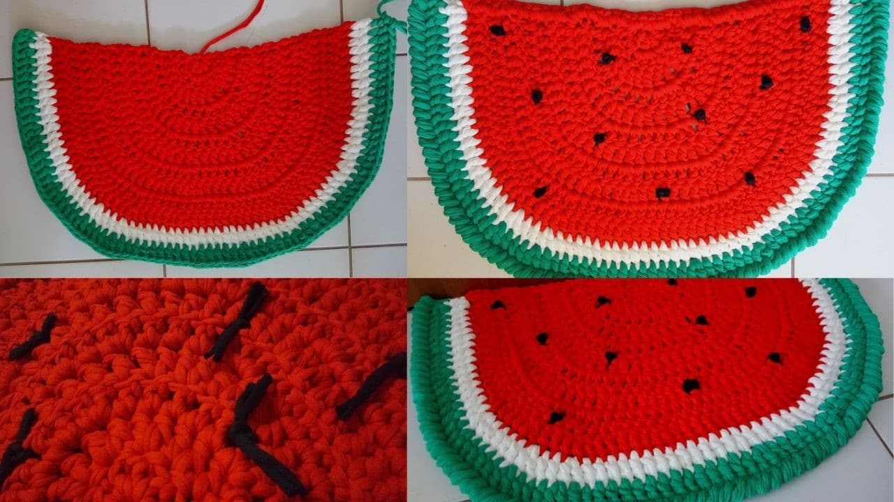 knit yarn watermelon rug